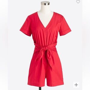 J.Crew Red Poplin Tie Front Romper